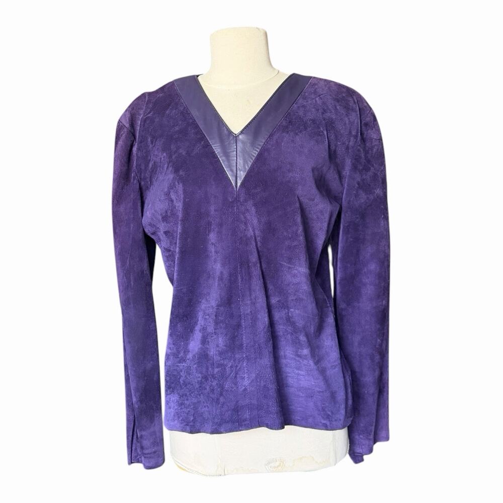 Vintage Liz Roberts Robert Elliott Purple Suede Two Piece Skirt Set Medium - Picture 5 of 16
